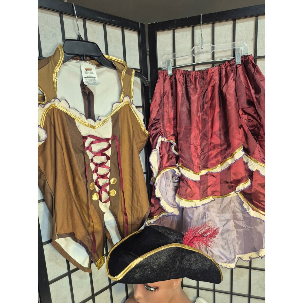 Spooktacular Creations Pirate Captain Costume Womens Large Brown Burgundy 4pc